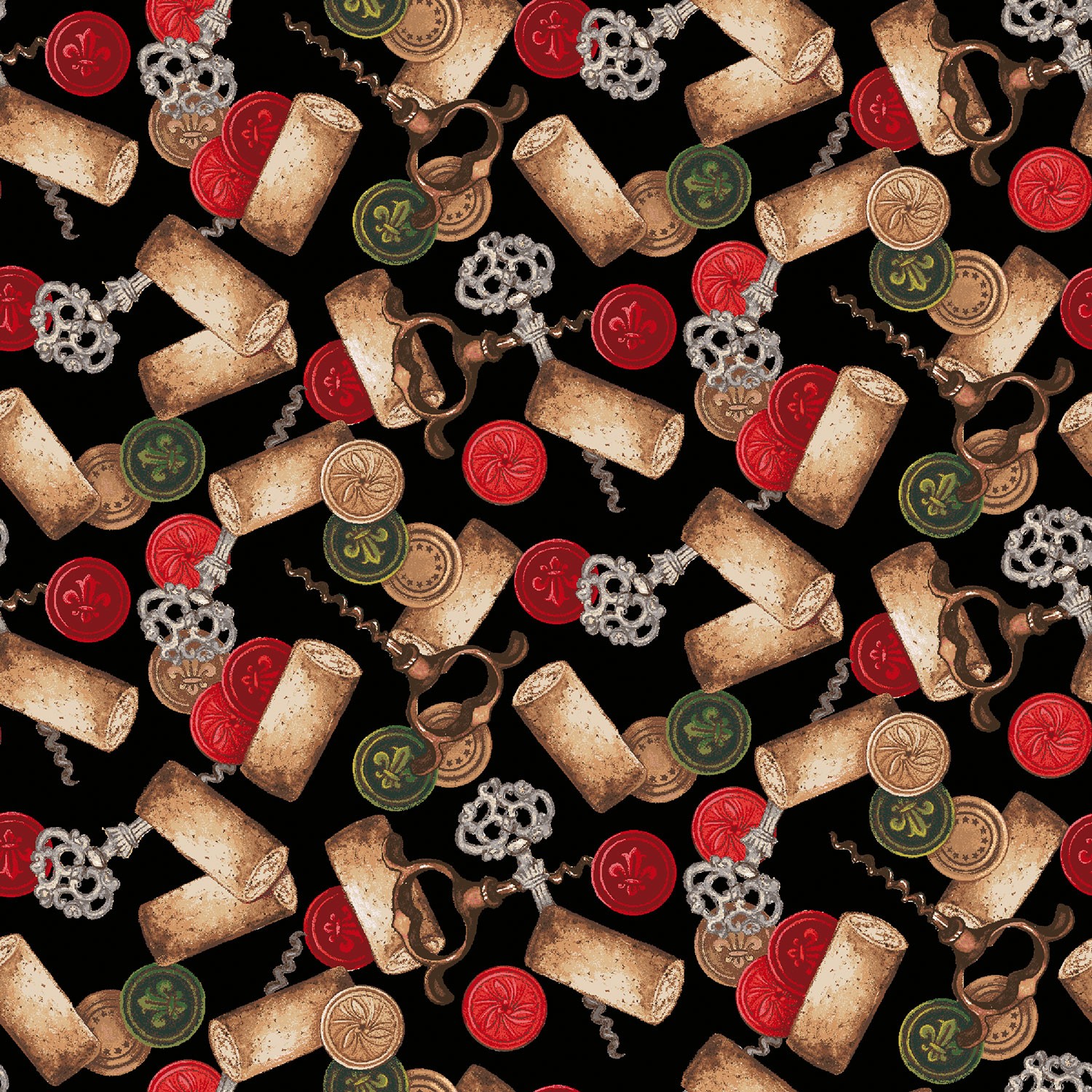 After Five Tossed Corks and Corkscrews Multi Quilting Cotton Fabric