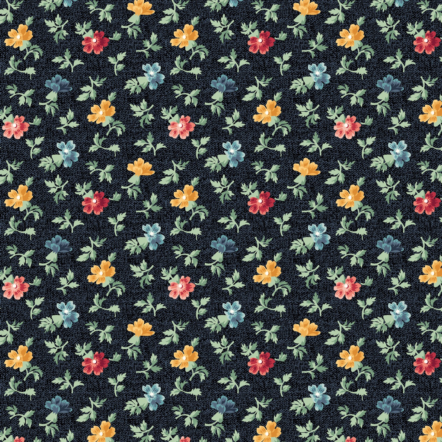 Belles Fleurs Evening Primrose Black Multi Quilting Cotton Fabric 