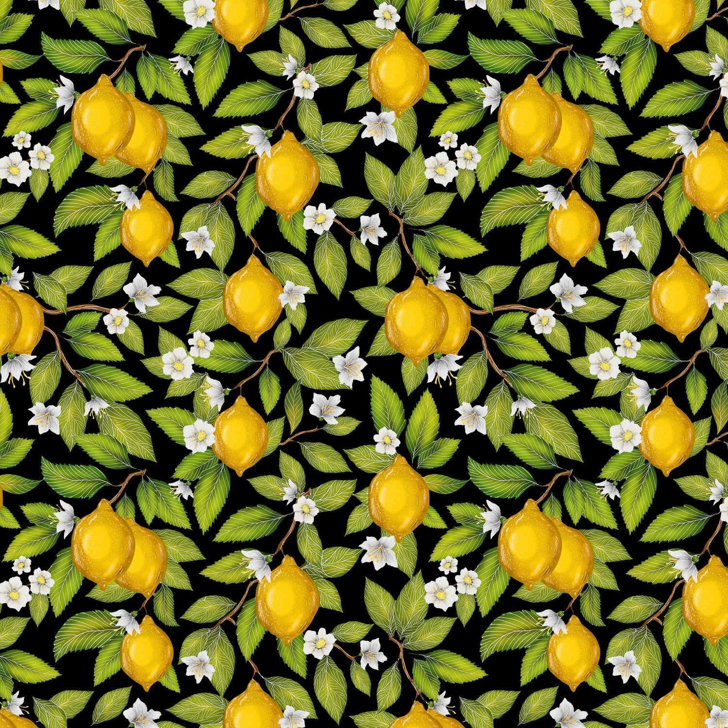 Just Fruit Lemons Black Quilting Cotton Fabric Yardage