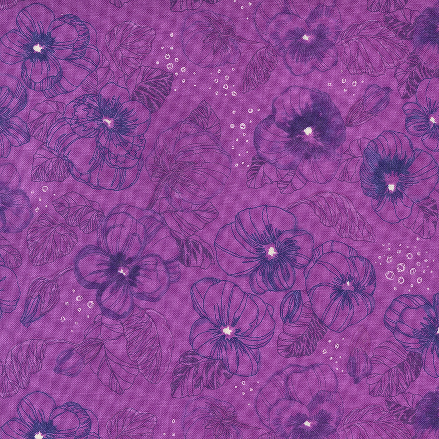 Pansy's Posies Pansies Watercolor Lines Plum Quilting Cotton Fabric
