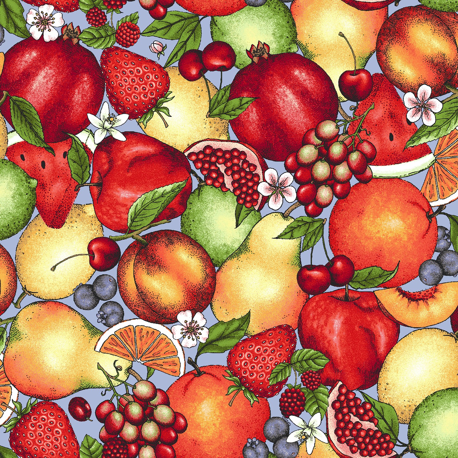 Fancy Fruit Medley Blue Quilting Cotton Fabric | Connecting Threads