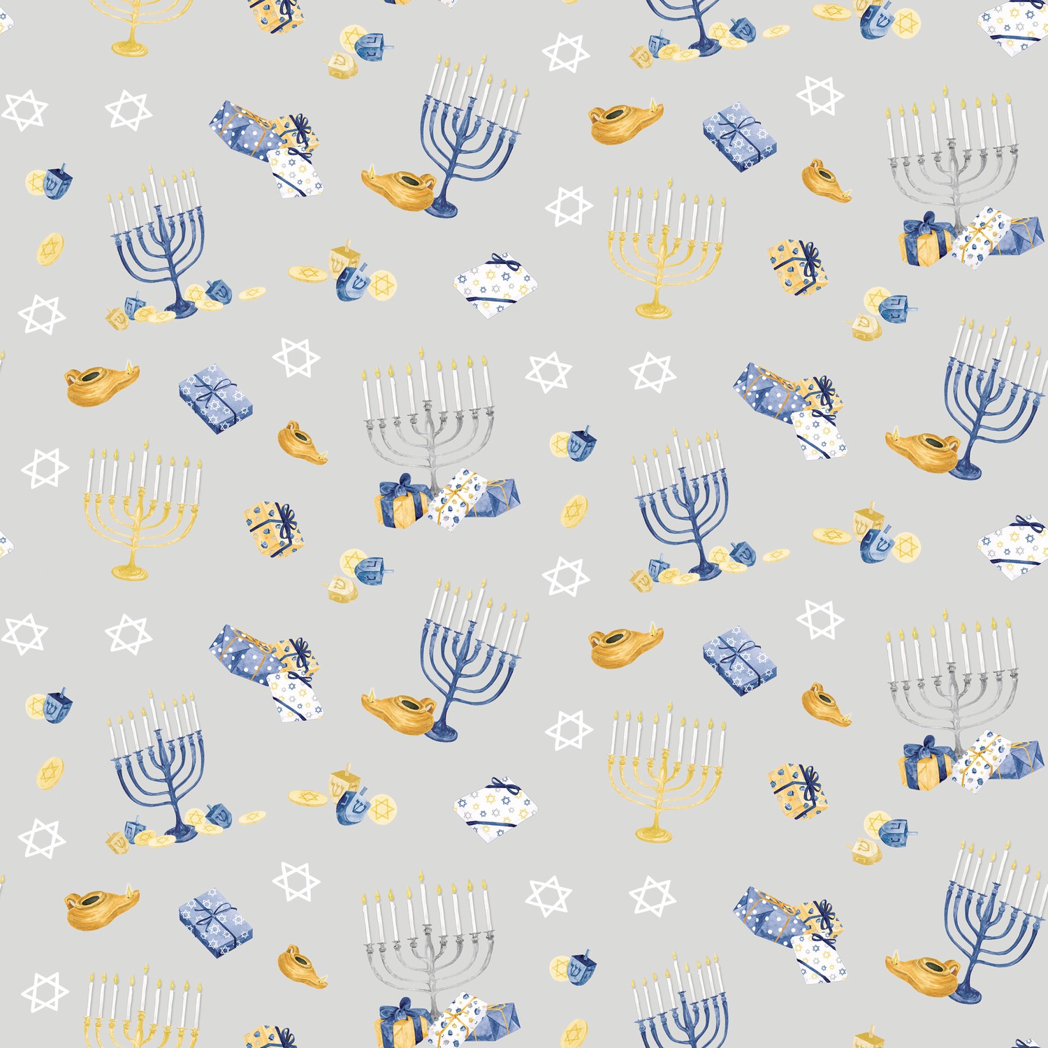 Hanukkah Nights Gray Quilting Cotton Fabric | Connecting Threads