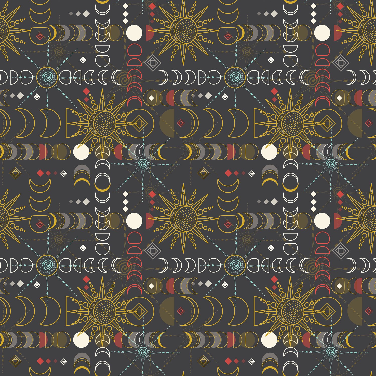 Mystical Sunshine Equinox Dark Gray Quilting Fabric Connecting Threads