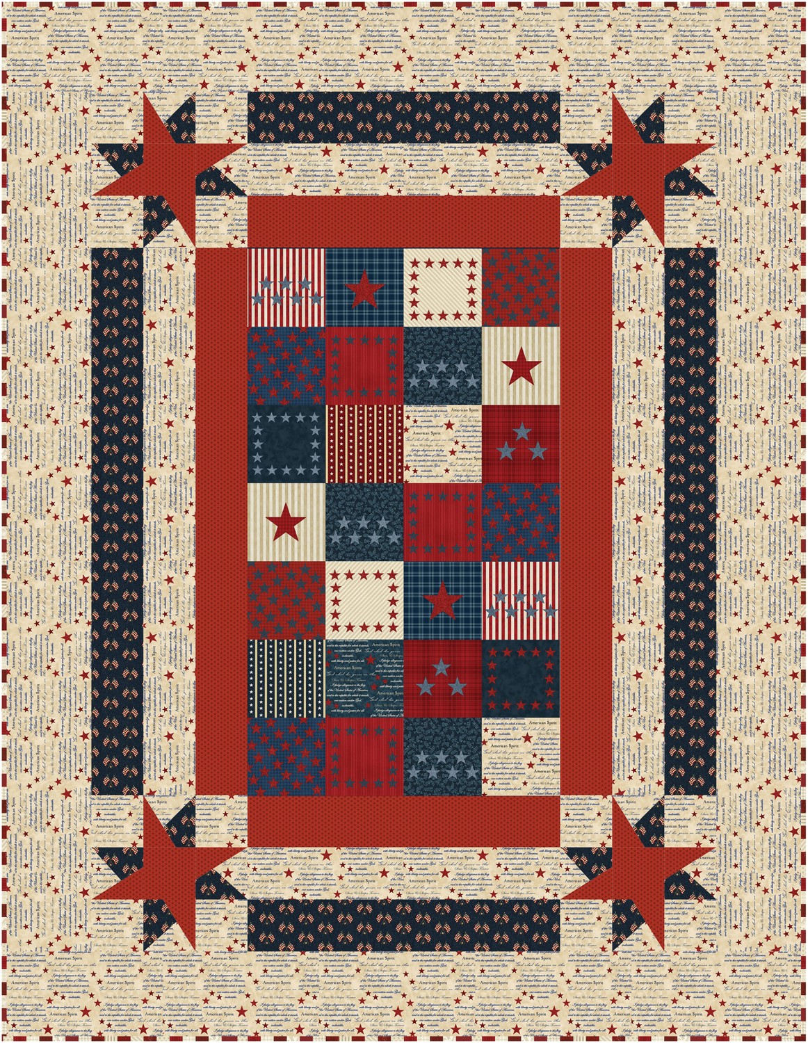 American Spirit 1/2 Yard Bundle & 4 popular Yards Coordinating Cotton Fabric By 3 Wishes