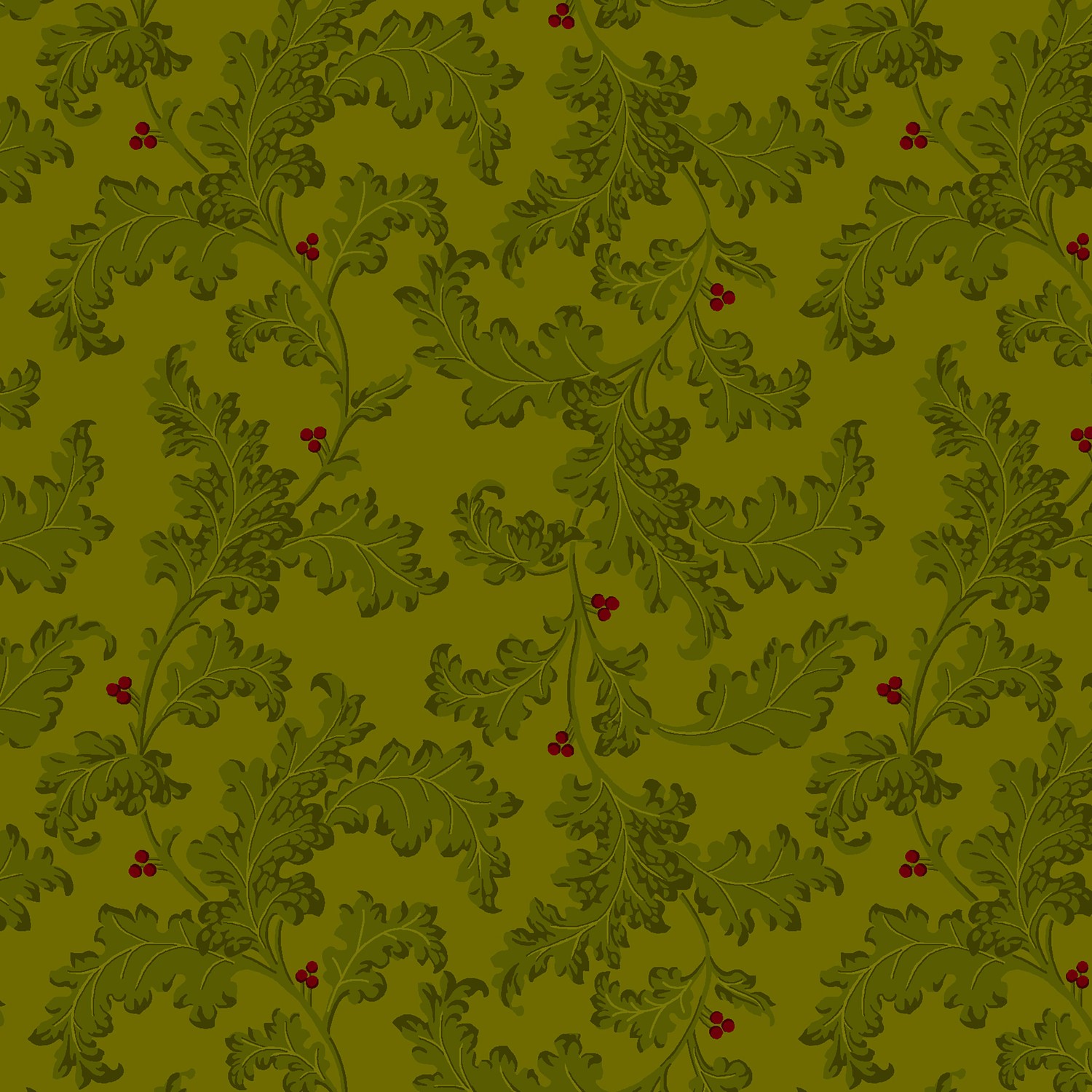 Quiet Grace Leafy Vines Pine Green Quilting Cotton Fabric