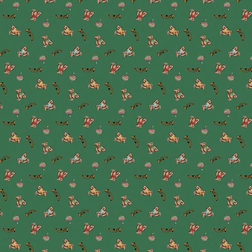 Image of Merry All the Way Holiday Toys Emerald Quilting Cotton Fabric Yardage