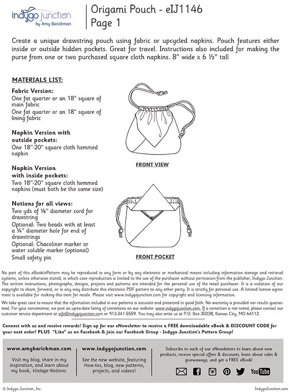 Origami drawstring bag pattern 2025
