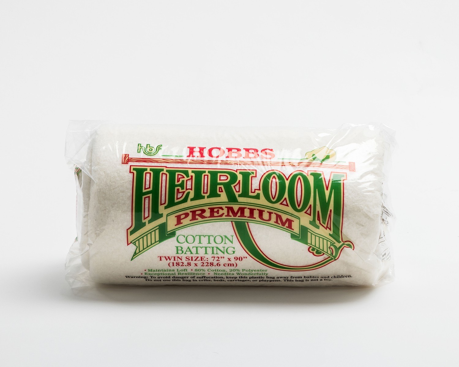 Hobbs 72 x 90-Inch Twin Heirloom Premium Cotton Batting, White