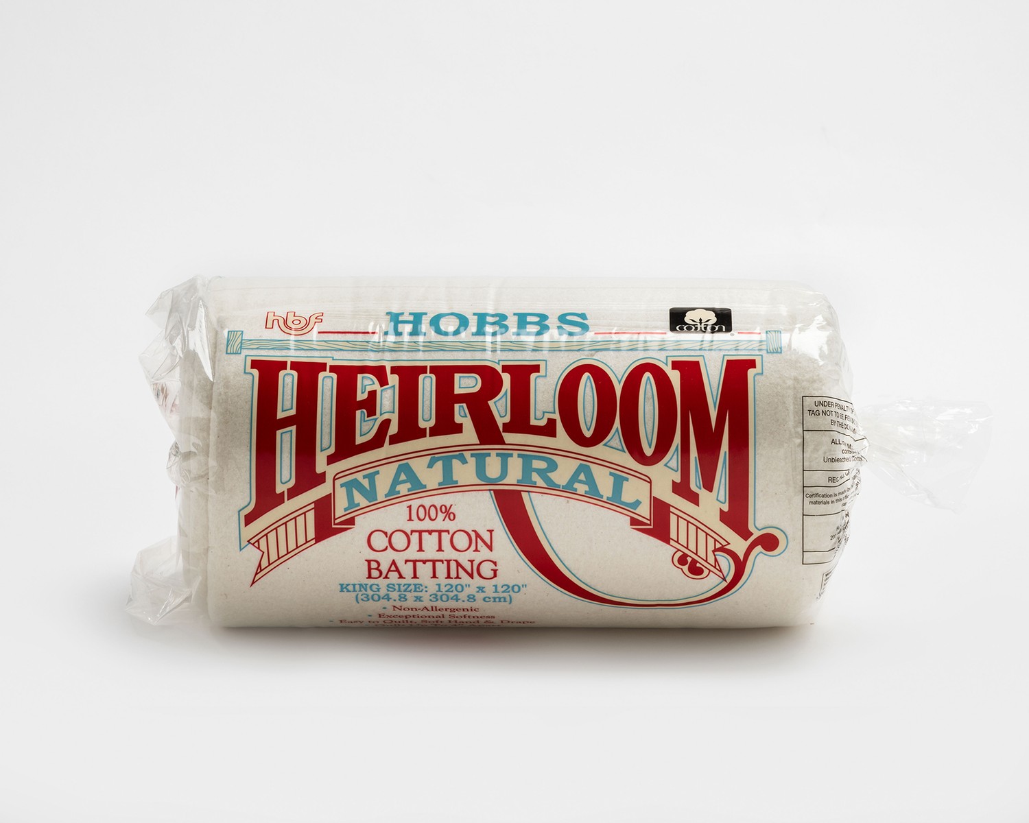 Hobbs Heirloom Natural 100% Cotton Batting-King 120 x 120