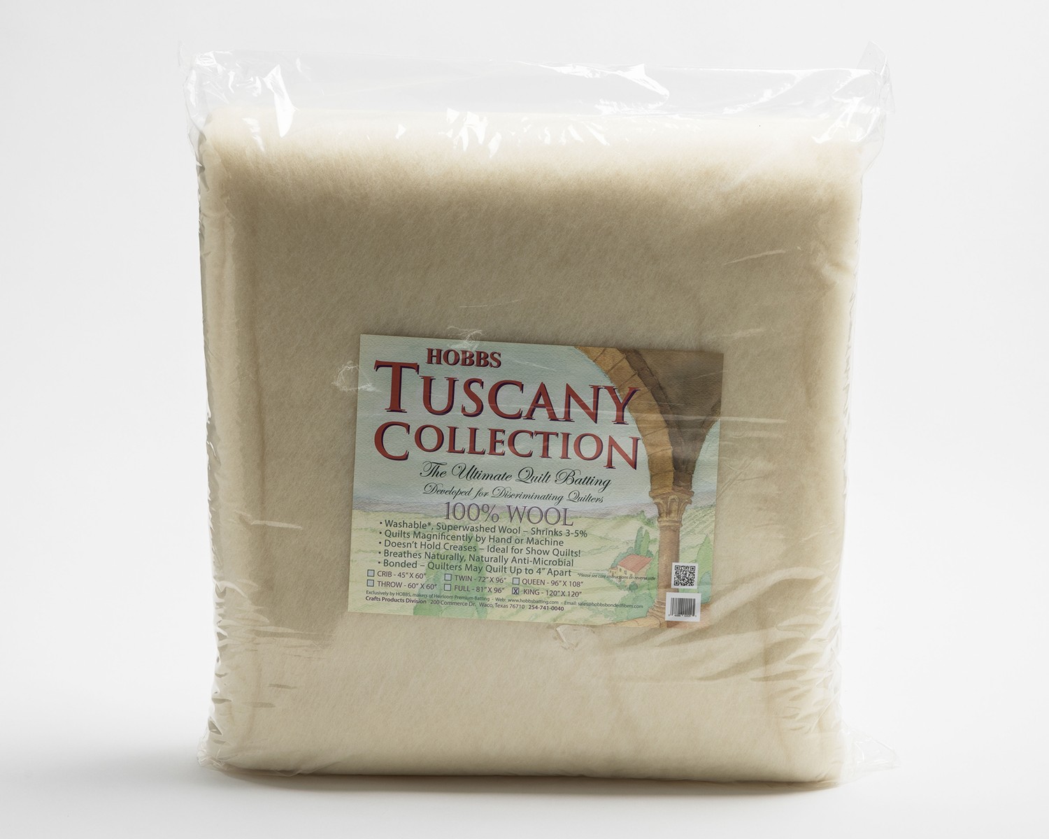 Hobbs Batting Tuscany 100% Washable Wool 96in x 108in Queen