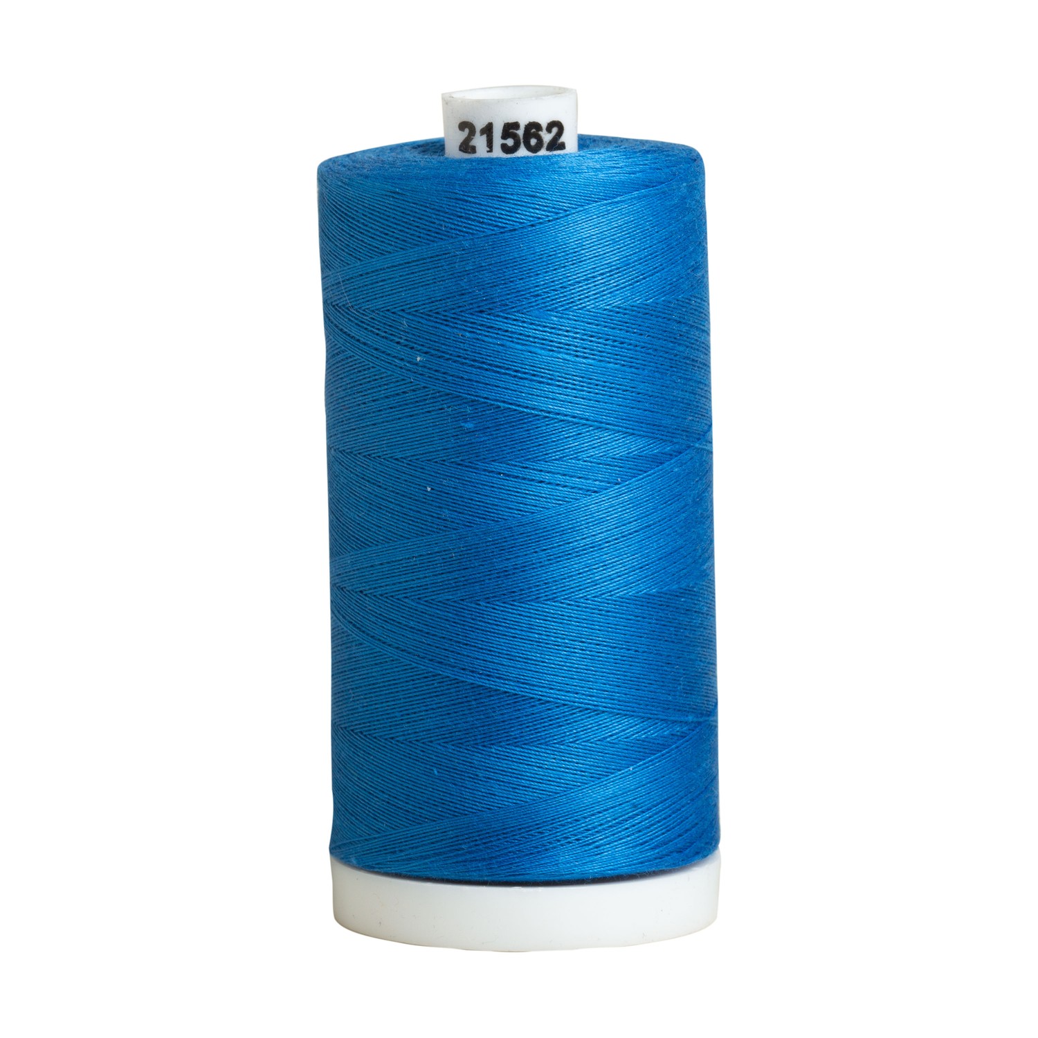 Blue thread. Set of sewing thread coils on white natural fabric