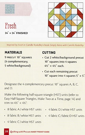 Precut Fabric Sizes Reference Card