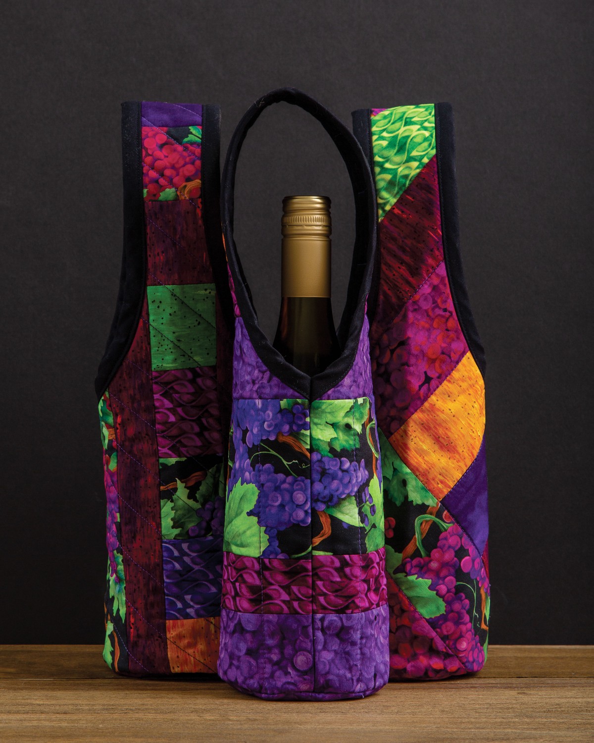 Wine Totes Set of 3 Quilt As You Go Connecting Threads