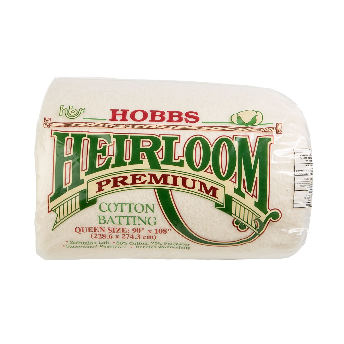Hobbs Heirloom Bleached Cotton Batting - 90 inch x 108 inch - Queen