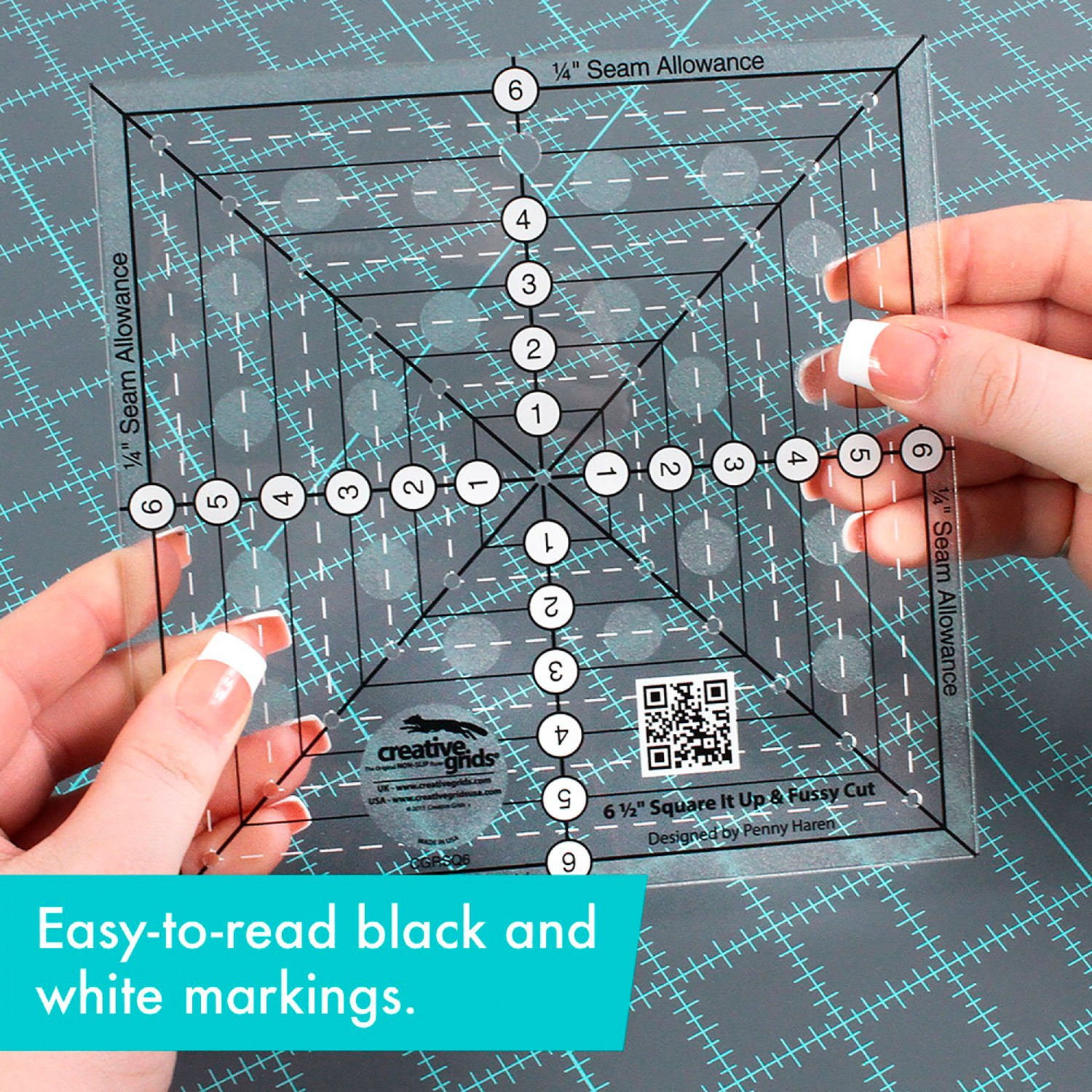 Creative Grids - 6-1/2in Square It Up or Fussy Cut Square Quilt Ruler