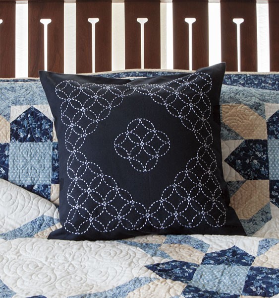 クッションカバー Cushion Cover navy line Sashiko Cushion Cover Kit-Navy | ConnectingThreads.com