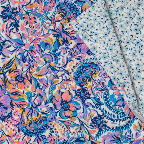 Image of Double Faced Pre-Quilted Cotton Fabric Yardage Purple Floral