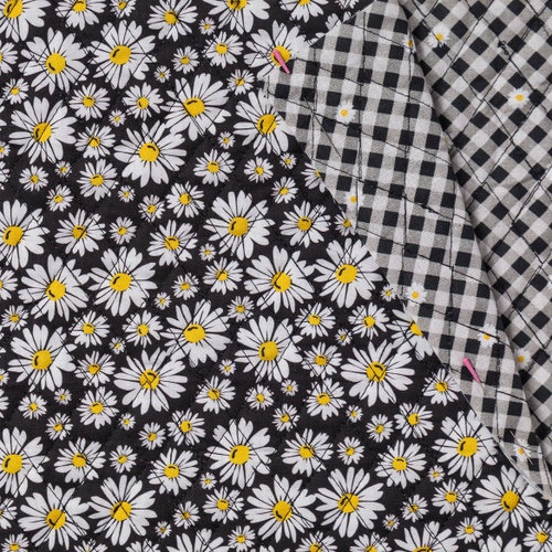 Image of Double Faced Pre-Quilted Cotton Fabric Yardage Black Sunflowers