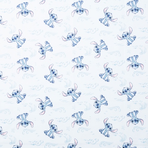 Image of Disney Stitch Sketch Wave Light Blue Quilting Cotton Fabric Yardage
