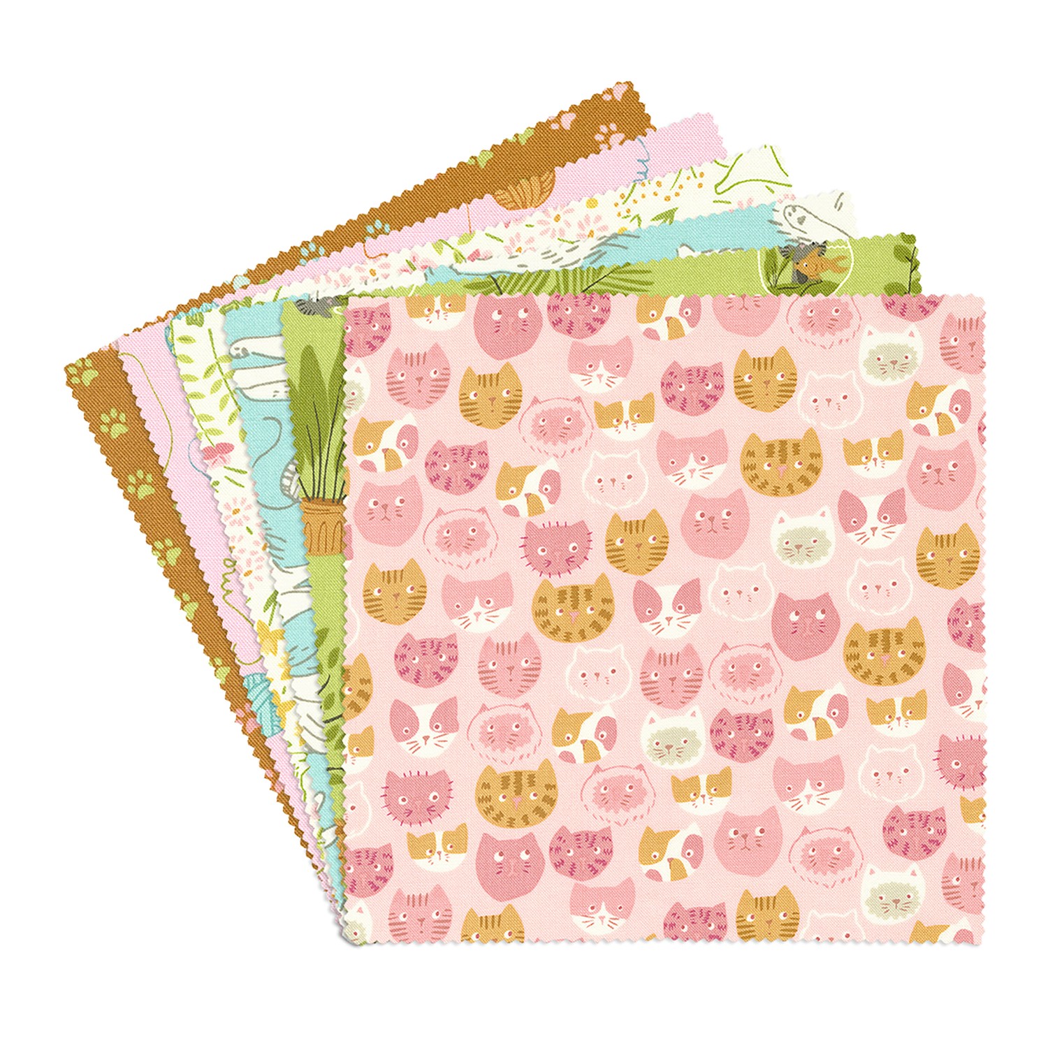 Here Kitty Kitty 10 Inch Squares Pink Multi Color Quilting Cotton Fabric