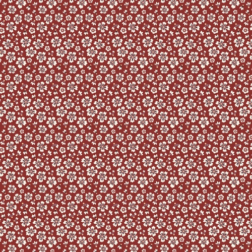 Image of Spiced Cider Frolicking Flowers Lt Barn Red Quilting Cotton Fabric Yardage