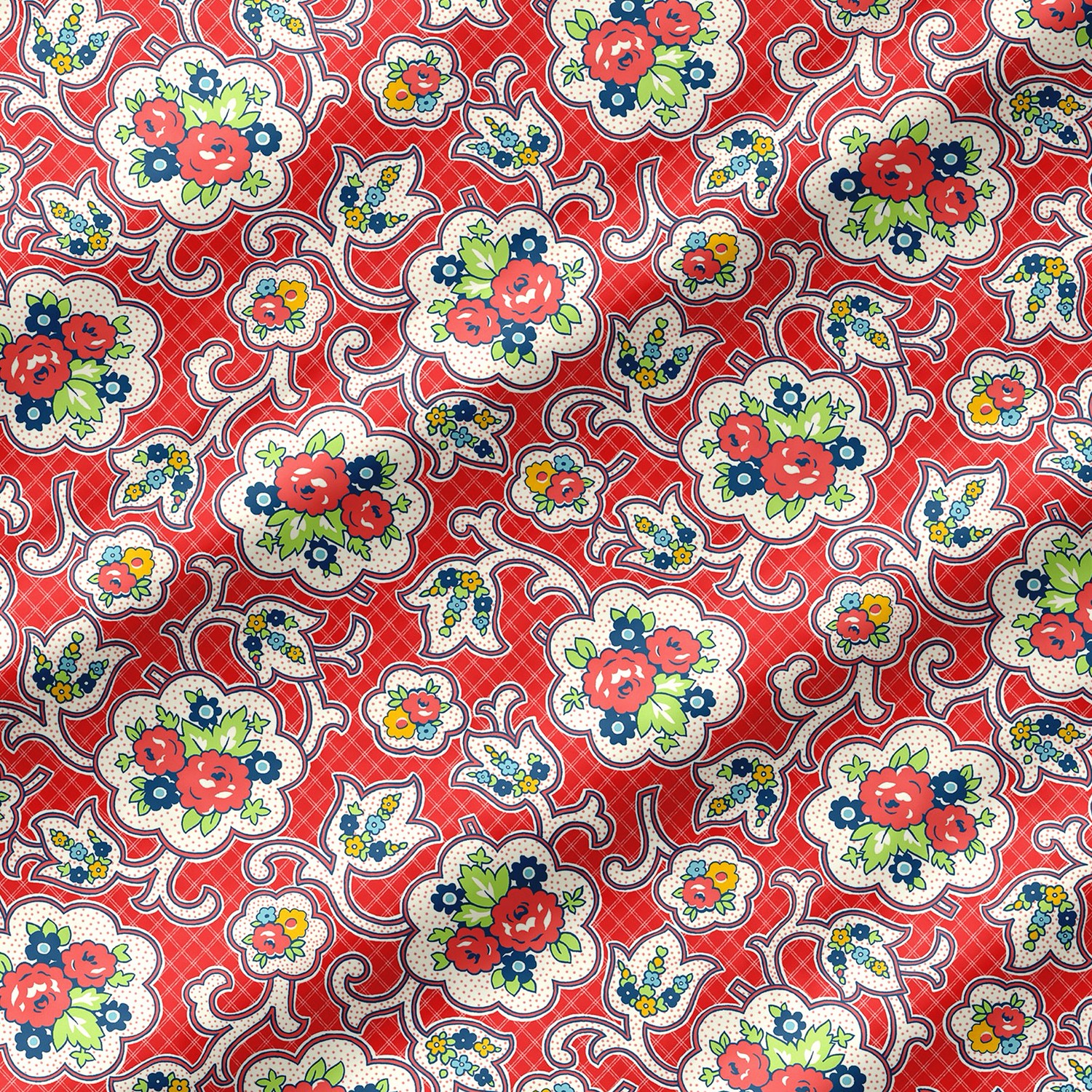 Specialty Cuts Floral Paisley 1 Yard Cut Blaze Red Multi Color Quilting  Cotton Fabric
