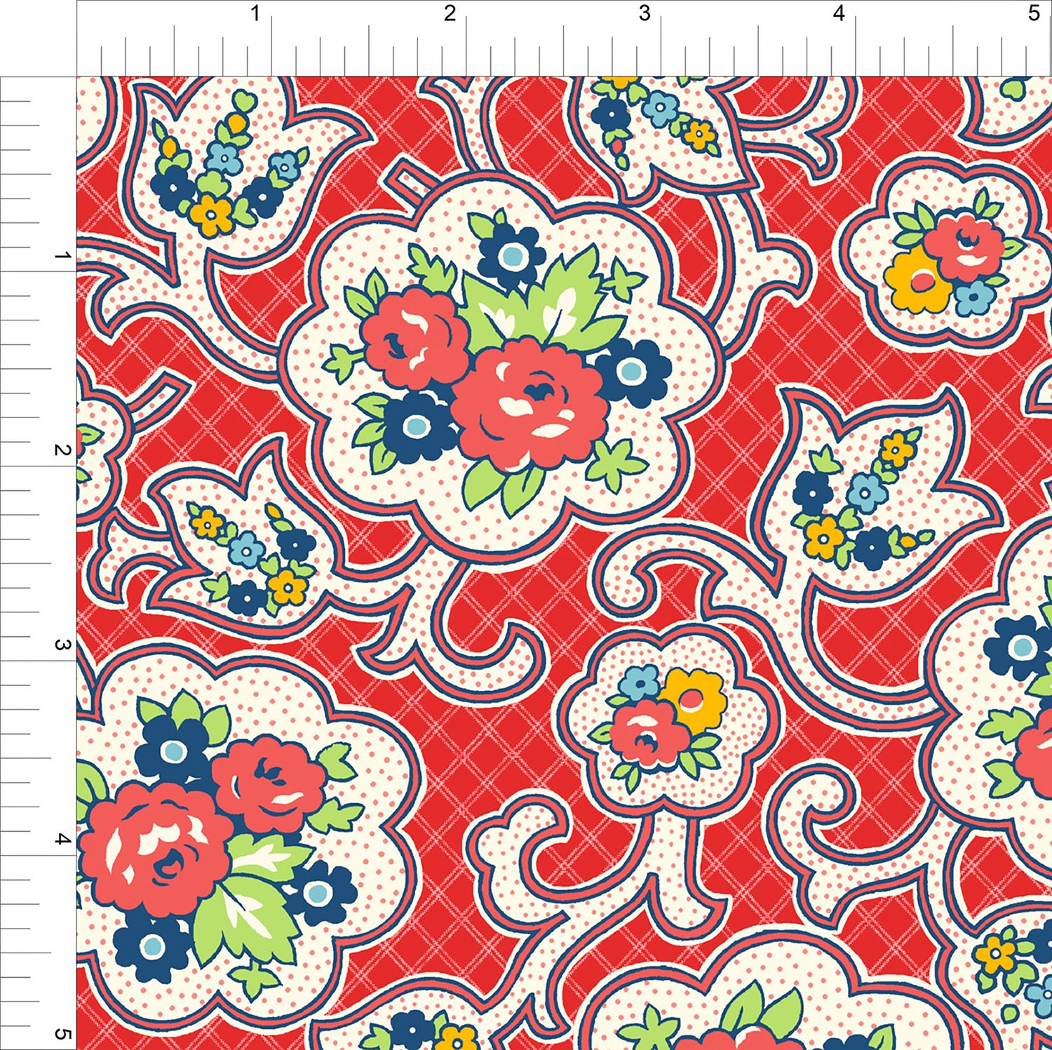 Specialty Cuts Floral Paisley 1 Yard Cut Blaze Red Multi Color Quilting  Cotton Fabric