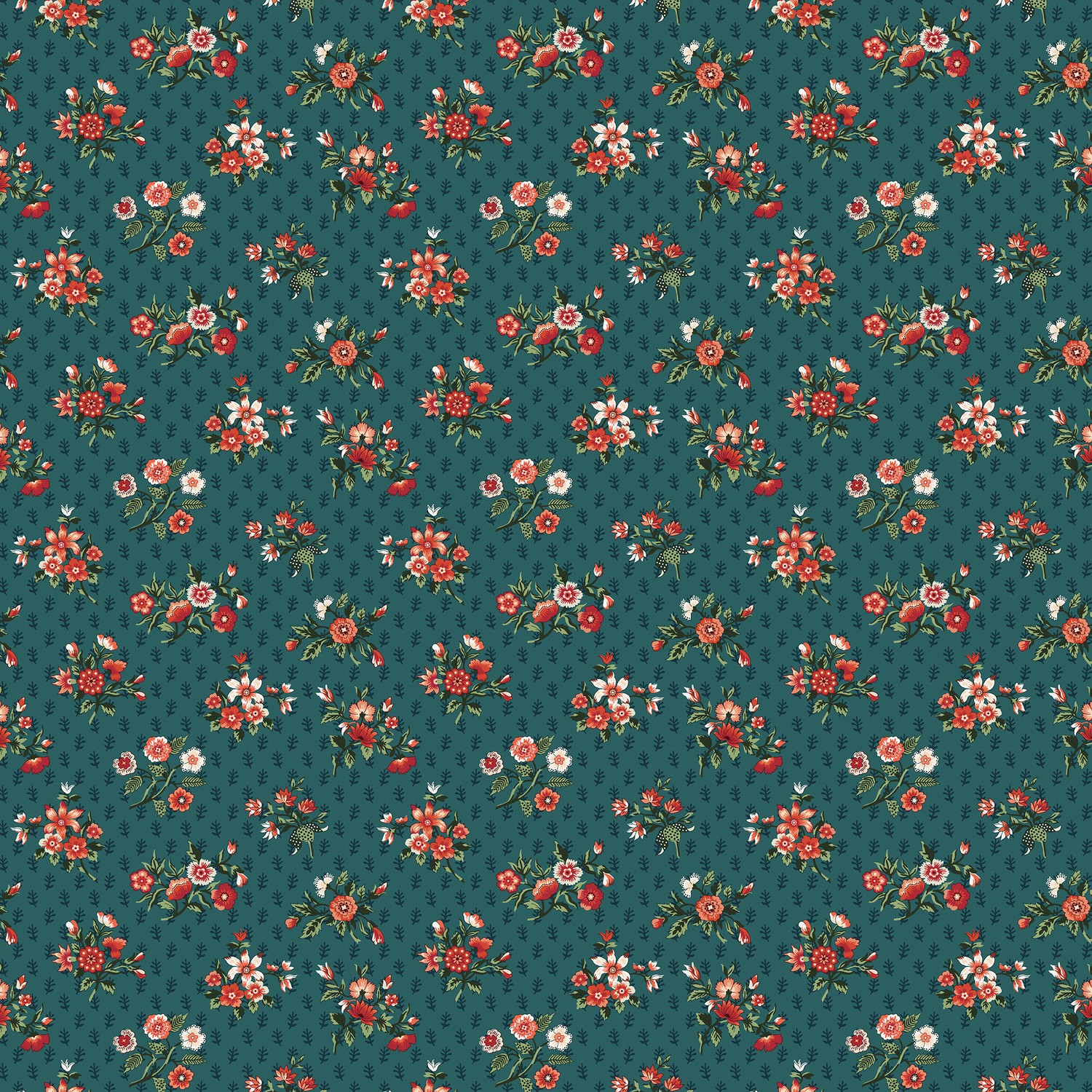 Lady Eliza Wildflower Sprigs Med Cyprus Quilting Cotton Fabric Yardage