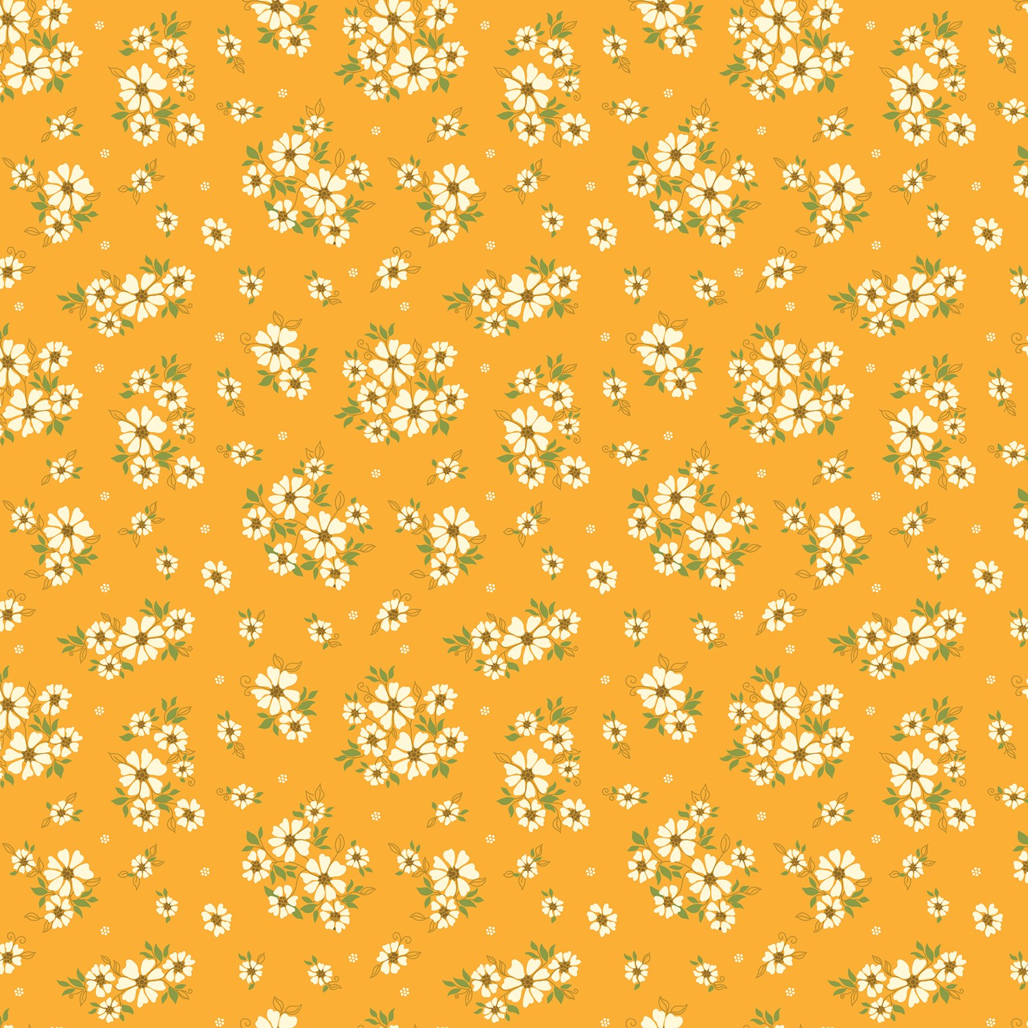 Autumn Afternoon Daisies Saffron Quilting Cotton Fabric Yardage