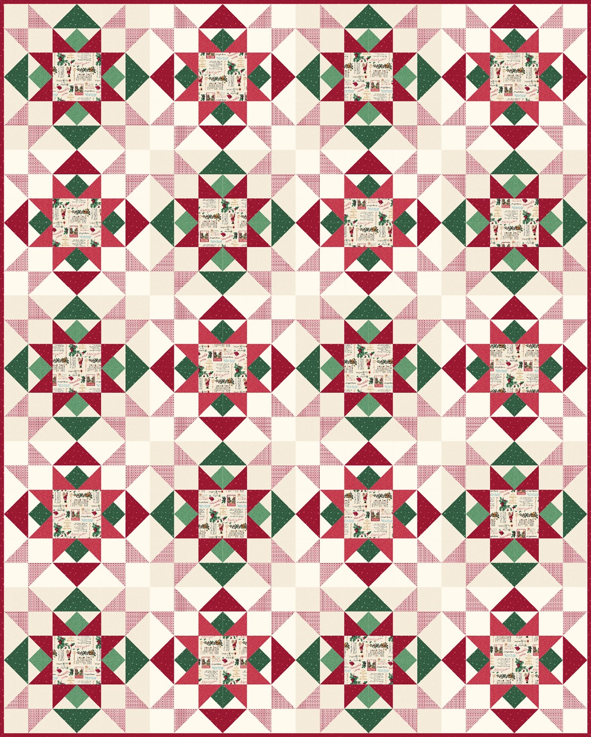 Christmas Twist high quality Quilt Kit. Finished size approx 56 inches x 66 inches. 100% Cotton. SKU KitCTQ