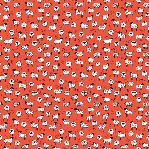 Image of Farm Livin' Sheep-Red Quilting Cotton Fabric Yardage