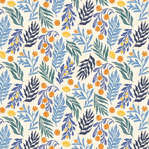 Image of Cyprus Tossed Sprigs & Fruit Fabric | Priced Per Yard