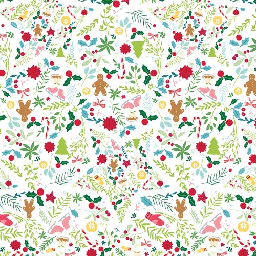 Image of Gingerbread & Holly Holiday Star Metallic Quilting Fabric 