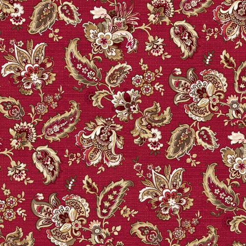 Image of Jolie Maison Country Paisley Light Scarlet Red Quilting Cotton Fabric Yardage