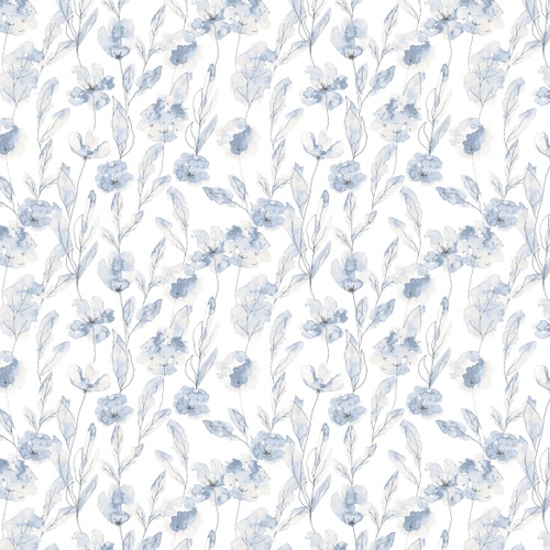 Image of Tranquil Blume Painterly Pansies Light Denim Blue Quilting Cotton Fabric Yardage