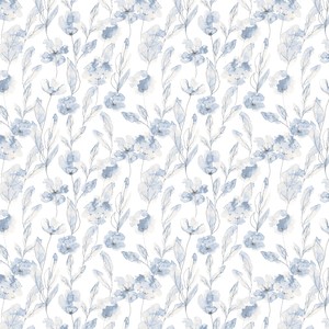 Tranquil Blume Painterly Pansies Light Denim Blue Quilting Cotton Fabric Yardage