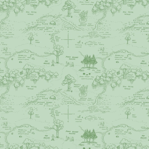 Image of Winnie the Pooh Map Green Quilting Cotton Fabric Yardage