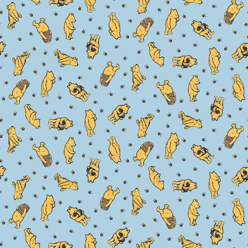 Image of Winnie the Pooh Toss Blue Quilting Cotton Fabric Yardage
