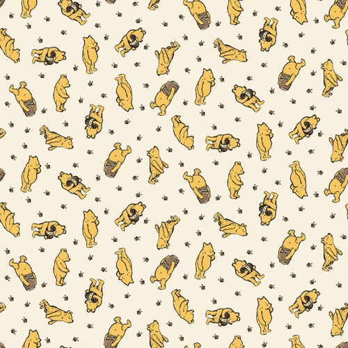 Image of Winnie the Pooh Toss Cream Quilting Cotton Fabric Yardage