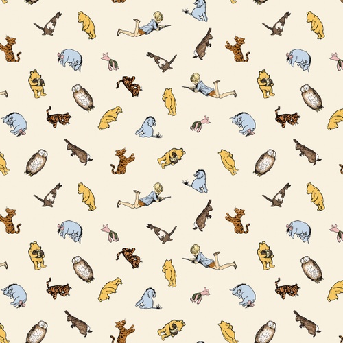Image of Winnie the Pooh Characters Cream Quilting Cotton Fabric Yardage
