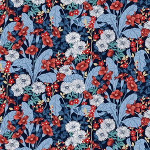 Cottage Cove Picnic Daisies Navy Quilting Cotton Fabric Yardage