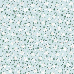 Sweet Cotton Tales Blooming Bliss Powder Blue Quilting Cotton Fabric Yardage