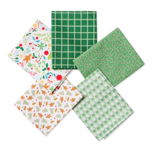 Image of Gingerbread & Holly Green 5pc Fat Quarter Sampler