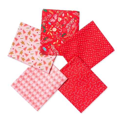 Image of Gingerbread & Holly Red 5pc Fat Quarter Sampler